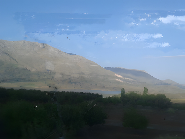 Wide lake landscape from afar