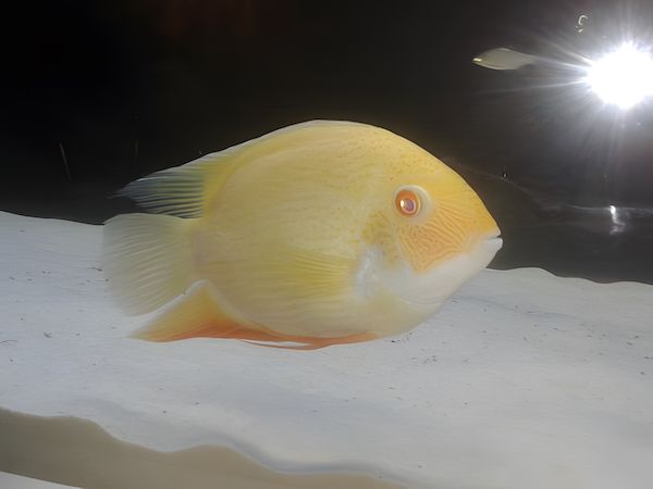 tiny yellow fish swimming in an aquarium